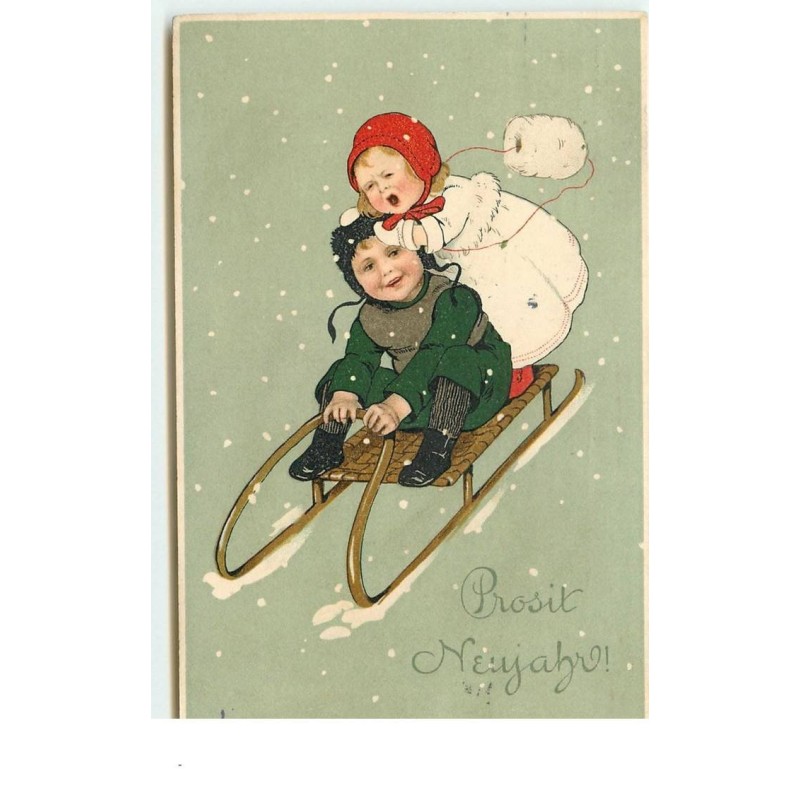 n°15391 - Prosit Neujahr - Flatscher - Enfants sur une luge