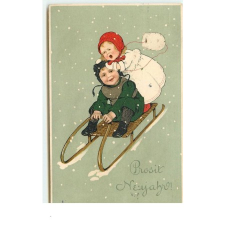 n°15391 - Prosit Neujahr - Flatscher - Enfants sur une luge