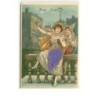n°15419 - Carte Gaufrée  - Bonne Année - Couple déguisé, et tenant des coupes de champagne