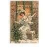 n°15420 - Carte Gaufrée  - Bonne Année - Jeune femme assise sur un banc