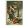 n°15431 - Carte Gaufrée - A Joyous Christmas - Père Noël regardant un panneau pour s'orienter