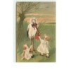 n°15446 - Carte Gaufrée - Cigogne jouant avec des bébés