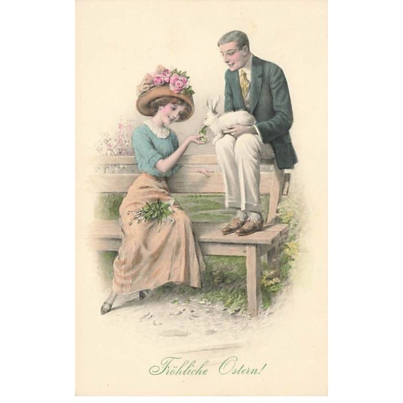 Frohliche Ostern - MM Vienne 658 - Coupke assis avec un lapin