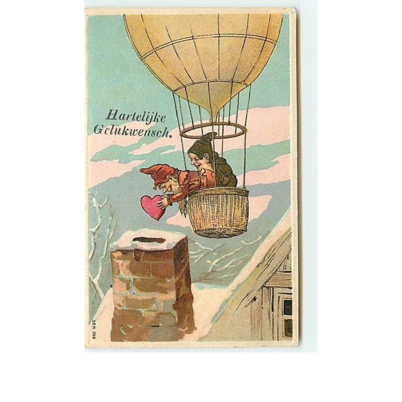 n°10524 - Carte Fantaisie Gaufrée - Hartelijke Gelukwensch - Lutins, Nains dans une Montgolfière