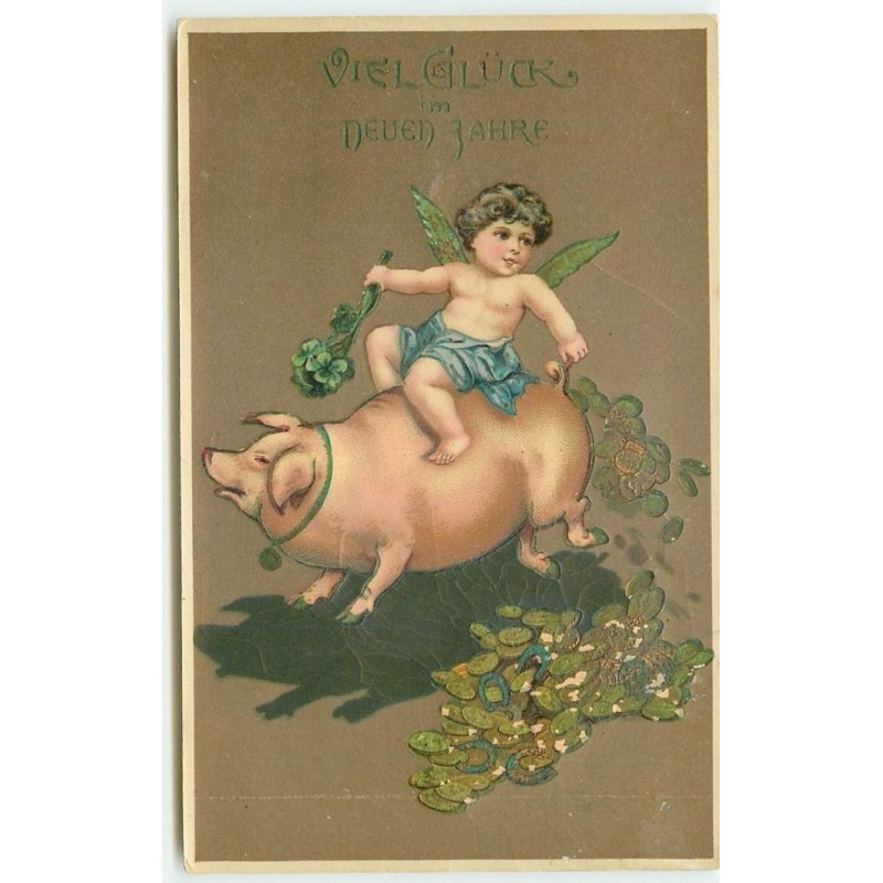 n°15456  - Viel Glück im neuen Jahr - Ange sur le dos d'un cochon