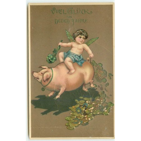 n°15456  - Viel Glück im neuen Jahr - Ange sur le dos d'un cochon