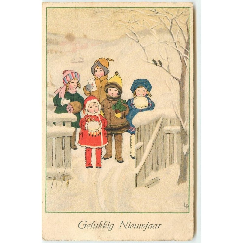n°15461 - Gelukkig Nieuwjaar - Enfants devant une porte d'un jardin - Lia Doring