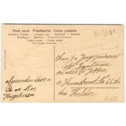 n°15465 - Carte Gaufrée - Gelukkig Nieuw Jaar - Homme et un enfant en costume, portant des bouquets de fleurs