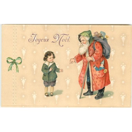 n°15488 - Carte Gaufrée - Joyeux Noël - Père Noël avec un enfant