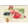 n°15496 - Carte Gaufrée - Merry Christmas - Fillette - chat - Teddy Bear