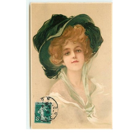 n°15505 - Meissner - Jeune femme portant un chapeau vert