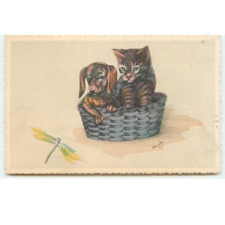 n°15511 - Jacobs - Chien, et chat regardant une libellule