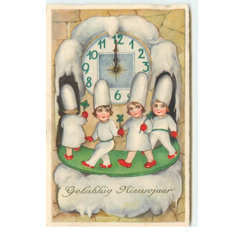 n°15532 - Gelukkig Nieuwjaar - Enfants autour d'une pendule