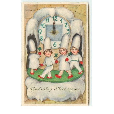 n°15532 - Gelukkig Nieuwjaar - Enfants autour d'une pendule