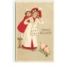n°15534 - Carte Gaufrée - Frohes Neujahr - Une jeune fille, une fillette et un cochon