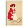 n°15535 - Carte Gaufrée - Gott nytt Ar - Une jeune fille, une fillette et un cochon