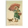 n°15536 - Carte Gaufrée - Glückliches Neujahr - Chat regardant une fillette portant un teckel