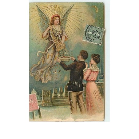 n°10532 - Carte Fantaisie Gaufrée - Bonne Année - Ange Gardien avec une Corne d'Abondance