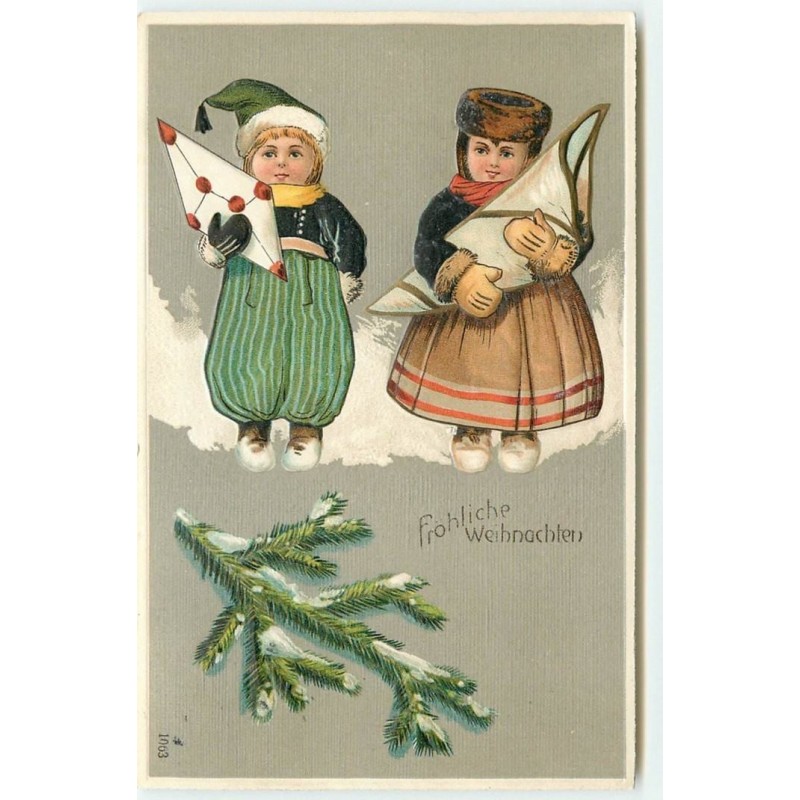 n°15561 - Carte Gaufrée - Fröhliche Weihnachten - Enfants portant des paquets