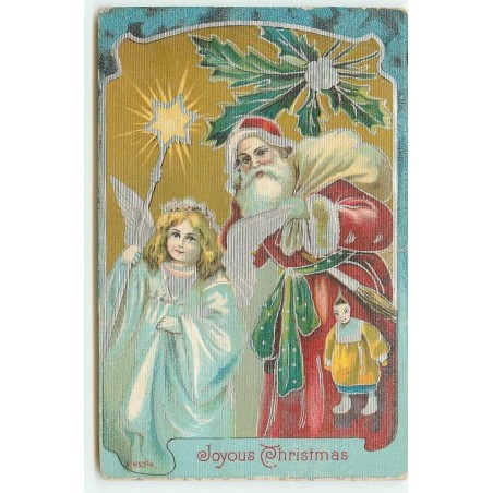 n°15569 - Carte Gaufrée - Joyous Christmas - Père Noël et ange - Santa Claus