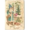 n°15571 - Carte Gaufrée - Vroolijke Kerstdagen - Père Noël déposant une poupée sur le rebord d'une fenêtre