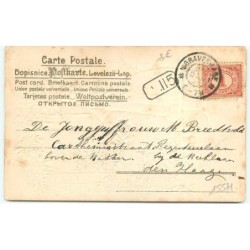 n°15571 - Carte Gaufrée - Vroolijke Kerstdagen - Père Noël déposant une poupée sur le rebord d'une fenêtre