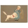 n°15583 - Flatscher - Fillette avec un chien sautant dans un cerceau