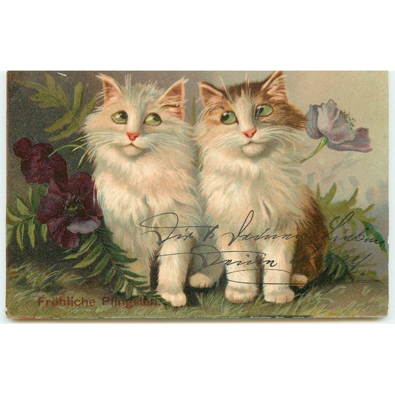 n°15611 - M. Boulanger - Fröhliche Pfingsten - Chats parmi des fleurs