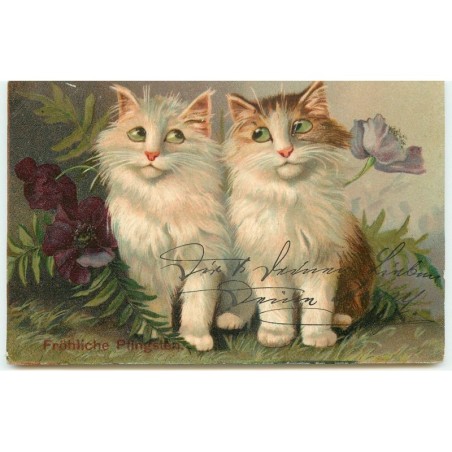 n°15611 - M. Boulanger - Fröhliche Pfingsten - Chats parmi des fleurs