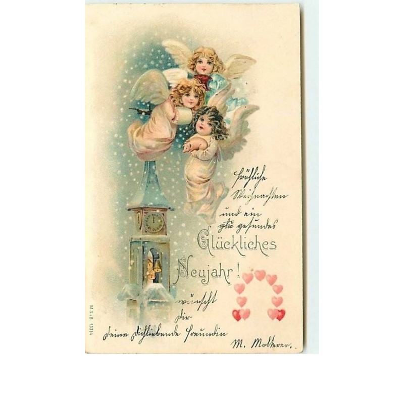 n°10534 - Carte Fantaisie Gaufrée - Gluckliches Neujahr - Angelots