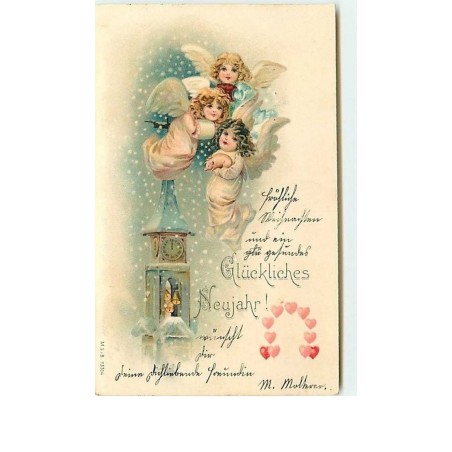 n°10534 - Carte Fantaisie Gaufrée - Gluckliches Neujahr - Angelots