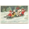 n°15638 - Gelukkig Nieuw Jaar - Flatscher - Enfants sur une luge