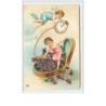 n°1565 - Carte Gaufrée - Prosit Neujahr - Angelots avec une montre