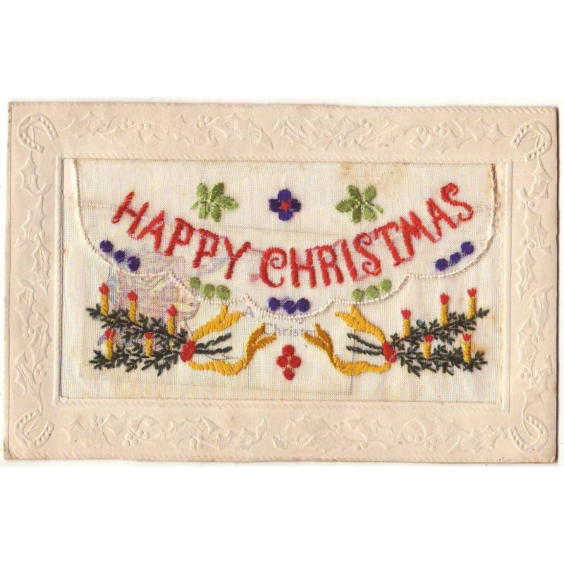 n°15654 - Carte Brodée - Happy Christmas - Bougies