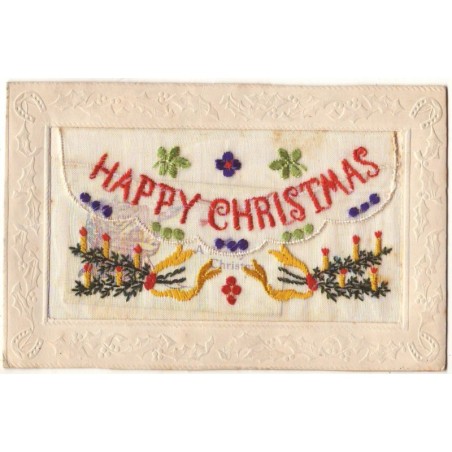 n°15654 - Carte Brodée - Happy Christmas - Bougies
