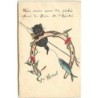 n°15659 - Une main amie ... de l'Amitié - Chat noir pêchant un poisson, fer à cheval