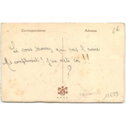 n°15659 - Une main amie ... de l'Amitié - Chat noir pêchant un poisson, fer à cheval