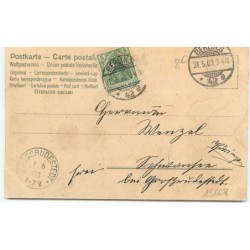 n°15668 - Fröhliche Pfingsten - Garçon en haut d'un mat de cocagne prenant une friandise