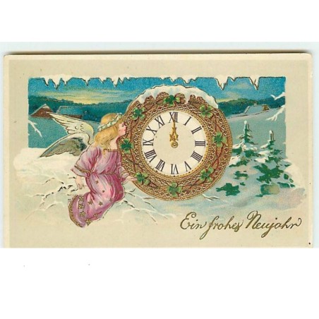 n°10537 - Carte Fantaisie - Ein frohes Neujahr - Ange et Pendule