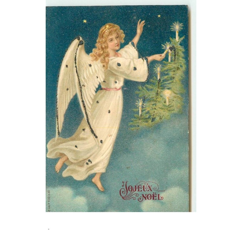 n°15685 - Carte Gaufrée - Joyeux Noël - Ange allumant des bougies