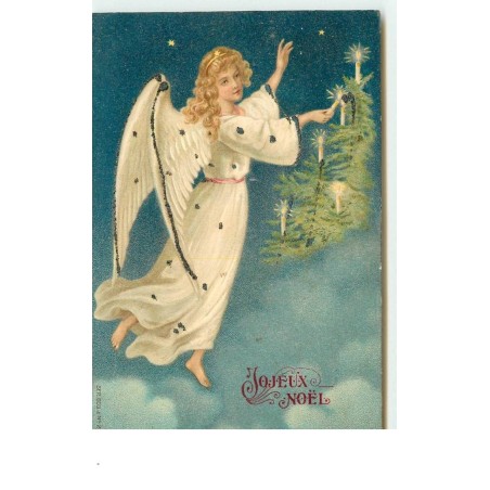 n°15685 - Carte Gaufrée - Joyeux Noël - Ange allumant des bougies