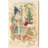 n°15689 - Carte Gaufrée - Joyeux Noël - Père Noël déposant une poupée sur le rebord d'une fenêtre