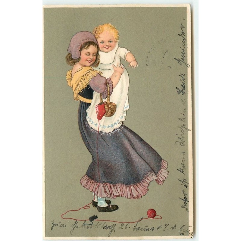n°15700 - Carte Gaufrée - Flatscher - Jeune fillle portant un bébé