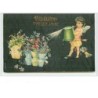 n°1575 - Carte Gaufrée - Viel Glück im Neuen Jahre - 1908 - Angelot arrosant des fleurs