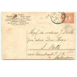 n°15820 - Carte Gaufrée - Gelukkig NieuwJaar - Nain débouchant une bouteille de Champagne