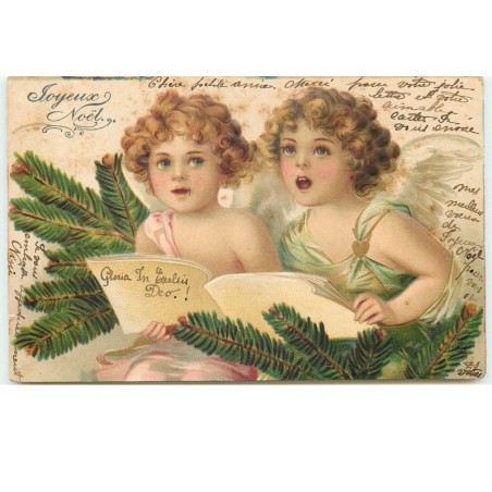 n°15830 - Carte Gaufrée - Joyeux Noël - Anges chantant