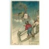 n°15867 - Carte Gaufrée - Heureuse Année - Garçons regardant un train dans la nuit