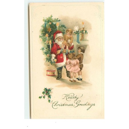 n°15882 - Carte Gaufrée - Hearty Christmas Greetings - Père Noël avec des enfants