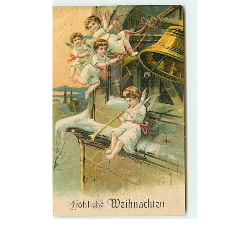 n°10544 - Carte Fantaisie Gaufrée - Fröhliche Weihnachten - Angelots et cloche