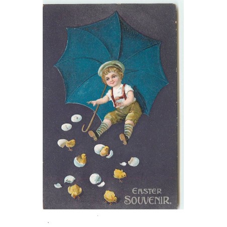 n°15894 - Carte Gaufrée - Easter Souvenir - Garçon regardant des poussins